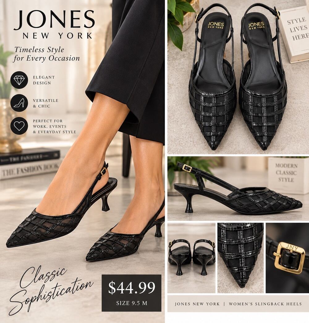 Jones New York Black Woven Pointed Toe Slingback Buckle Strap Women’s 9.5Mn